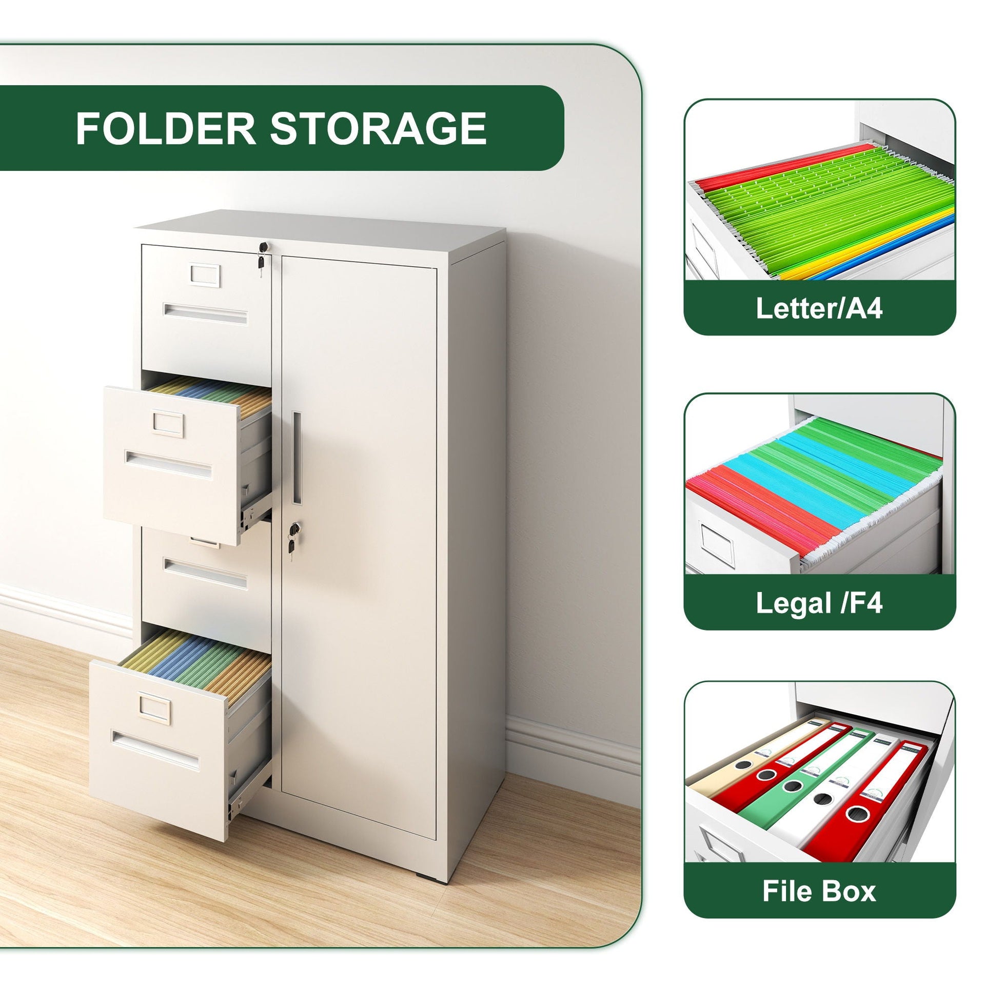 Metal Vertical Filing Cabinet with Lock Four Drawer Storage