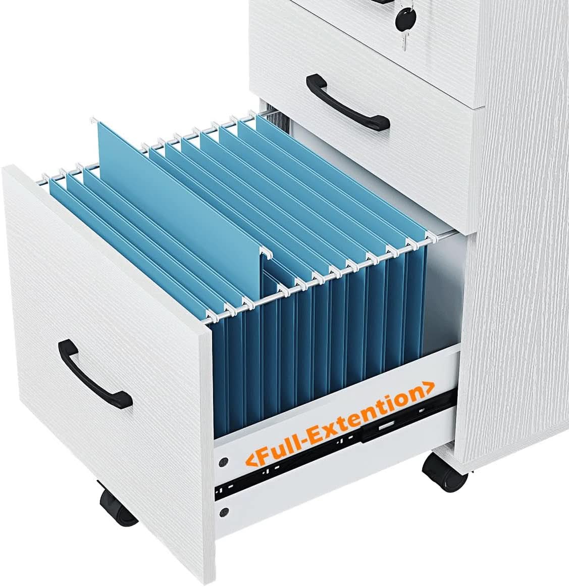 White Three Drawer Mobile File Cabinet for Home Office Storage