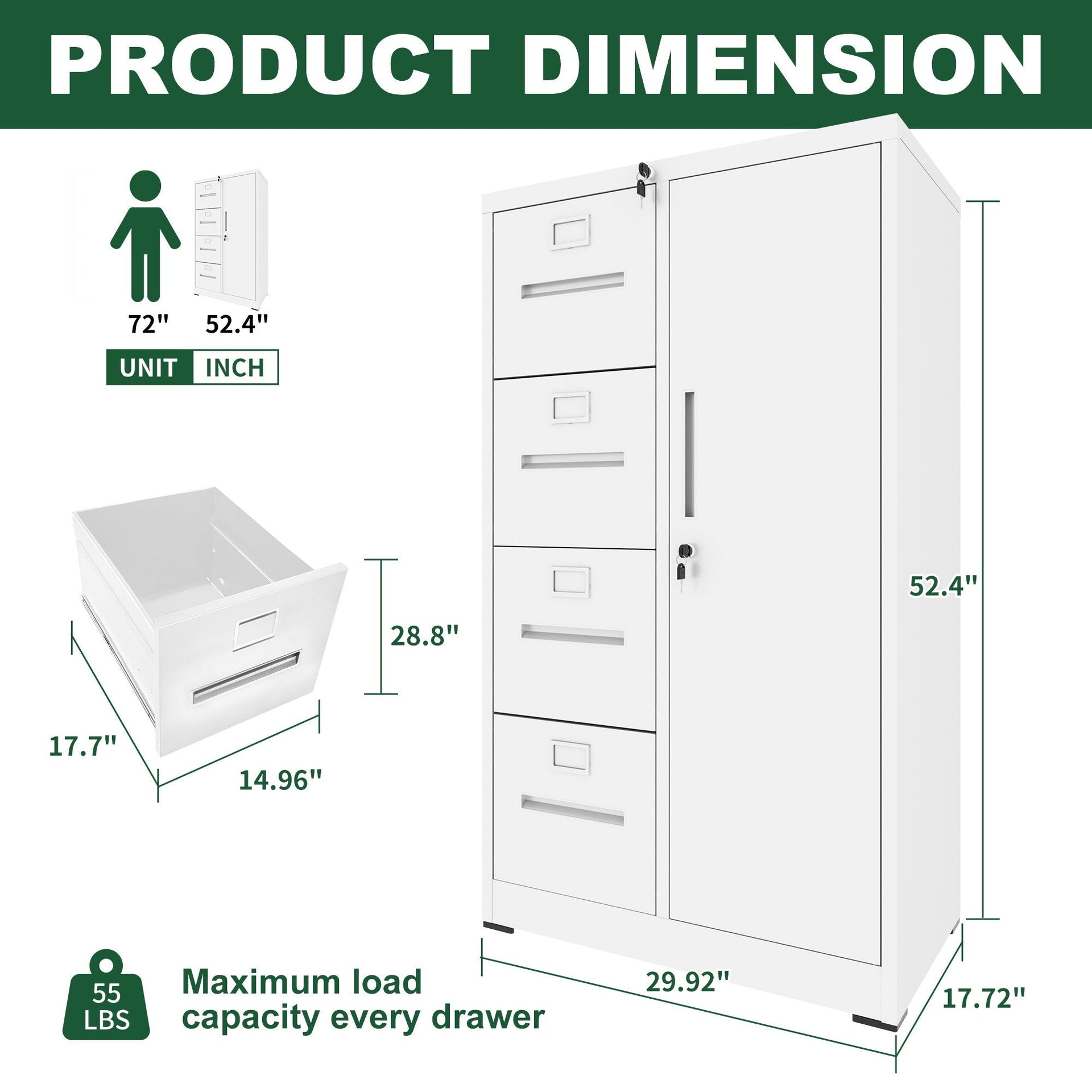 Metal Vertical Filing Cabinet with Lock Four Drawer Storage