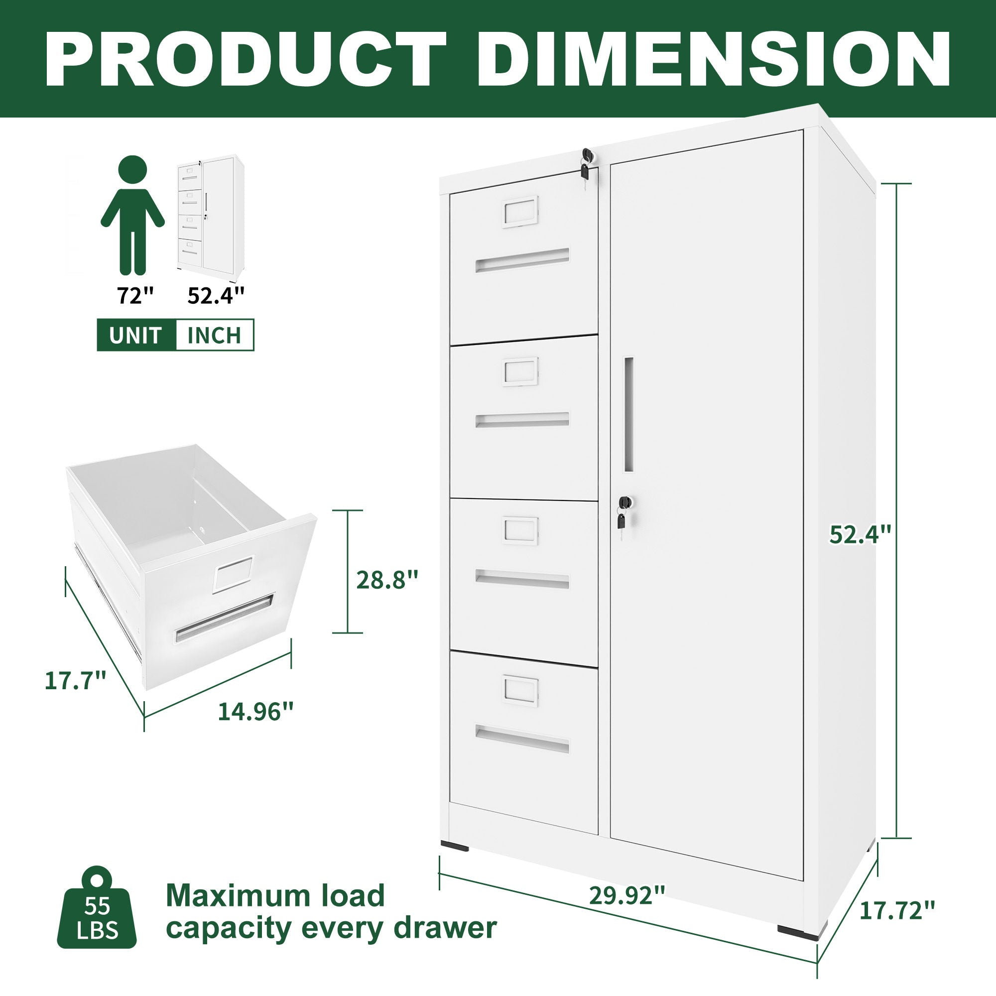 Metal Vertical Filing Cabinet with Lock Four Drawer Storage
